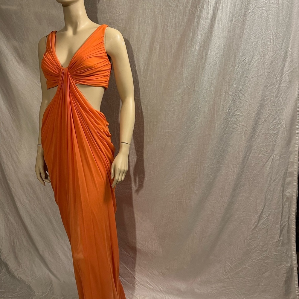 Tadashi Shoji backless orange gown